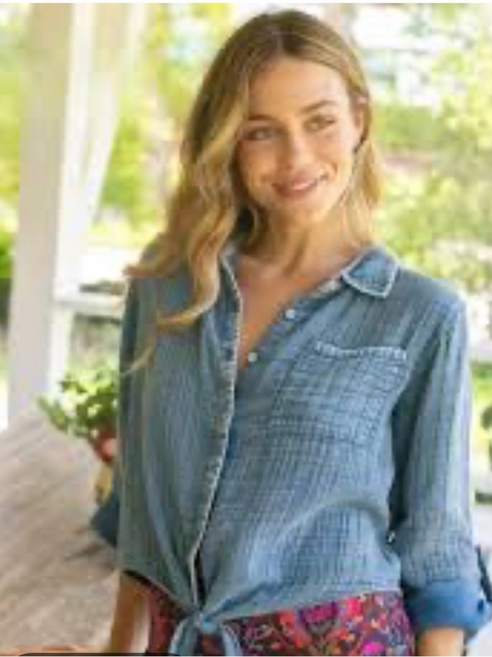 Natural Life Lola Blue Cotton Gauze Tie Front Button Down Blouse Top Boho XL